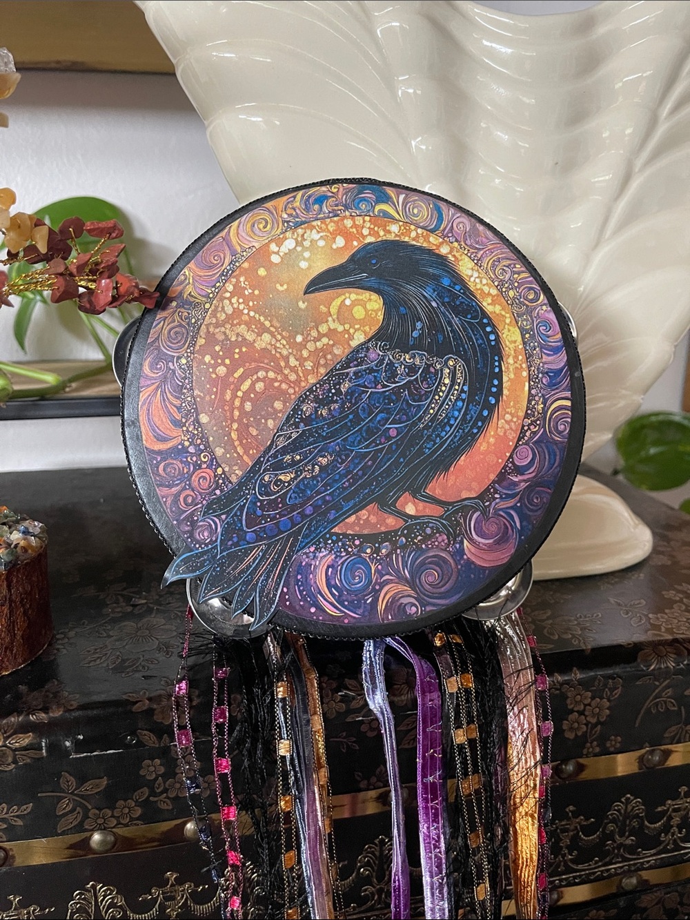 Mystic Raven Wall Hanging - Multicolor 6” Tamborine